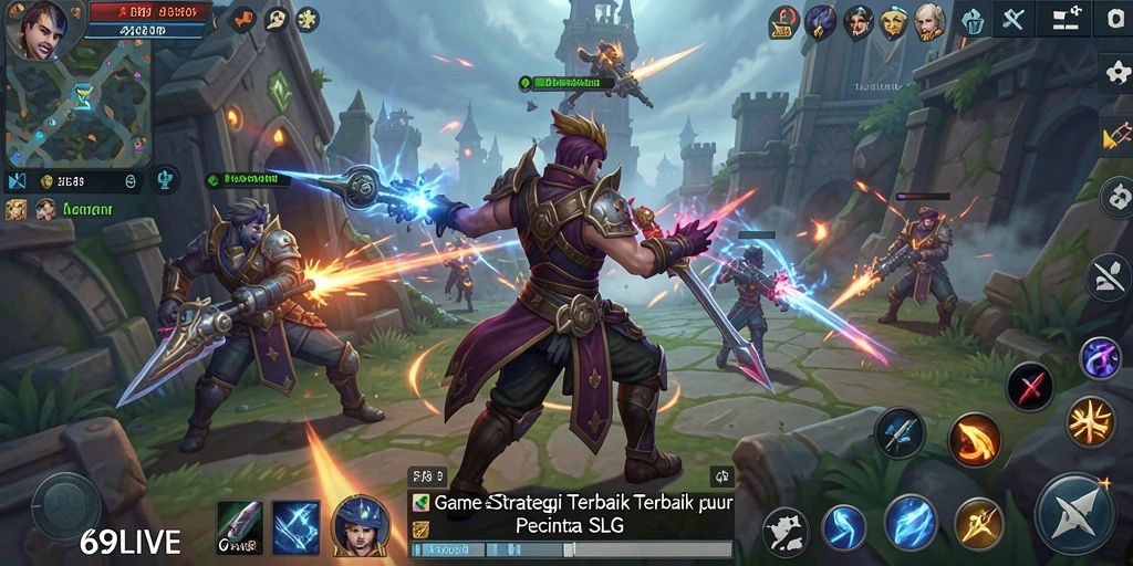 Tangkapan layar gameplay <strong>69LIVE</strong> menampilkan pertempuran strategi yang mendebarkan.