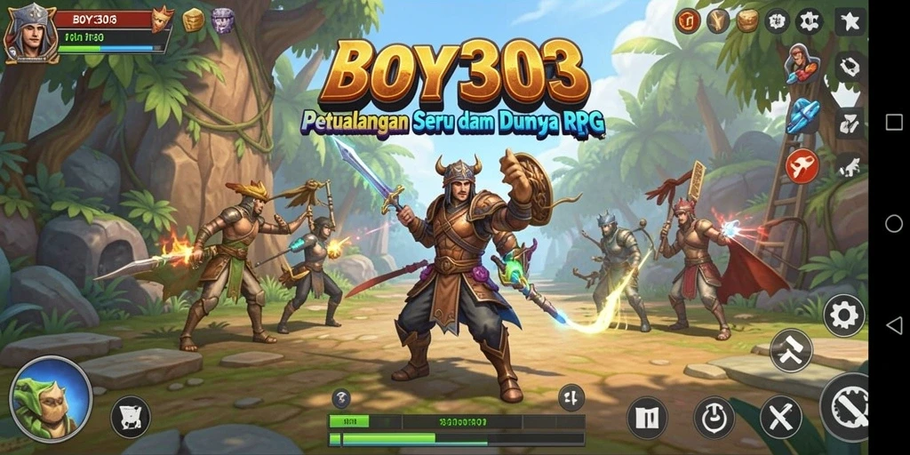 Screenshot dari BOY303 menunjukkan karakter beraksi dalam pertempuran RPG.