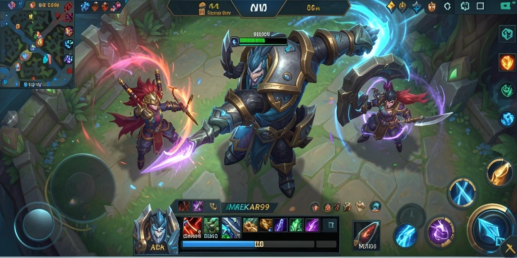 Tangkapan layar utama MEKAR99 menampilkan aksi pertempuran epik dalam game MOBA.